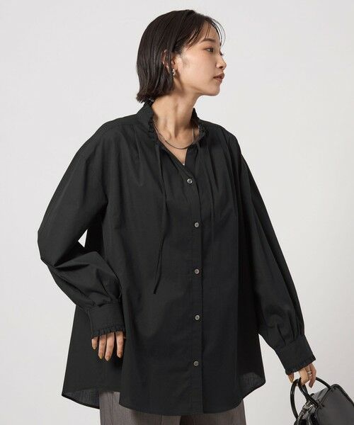 green label relaxing/グリーンレーベル リラクシング ［size SHORTあり］フリルネック ブラウス BLACK FREE