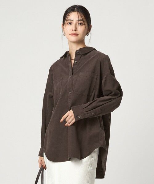 green label relaxing/グリーンレーベル リラクシング ライトコール シャツ DK. GRAY FREE