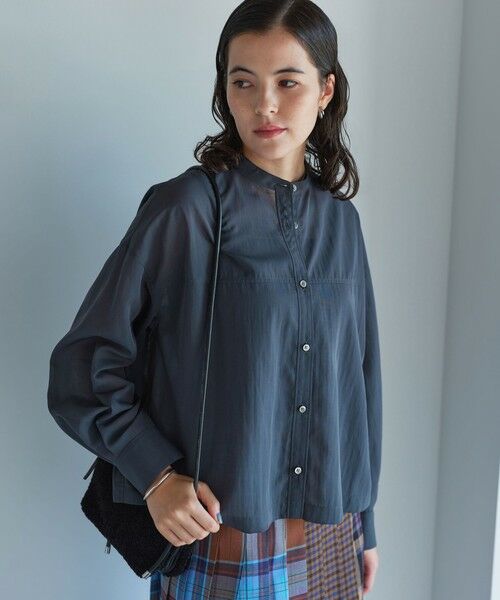 green label relaxing/グリーンレーベル リラクシング ソモウライク シアー バンドカラー シャツ BLACK FREE green label relaxing/グリーンレーベル リラクシング ソモウライク シアー バンドカラー シャツ BLACK FREE