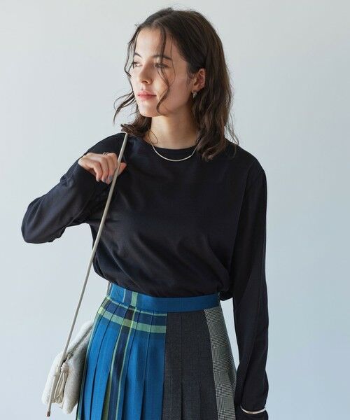 green label relaxing / グリーンレーベル リラクシング カットソー | シアー ロングスリーブ Tシャツ(BLACK)