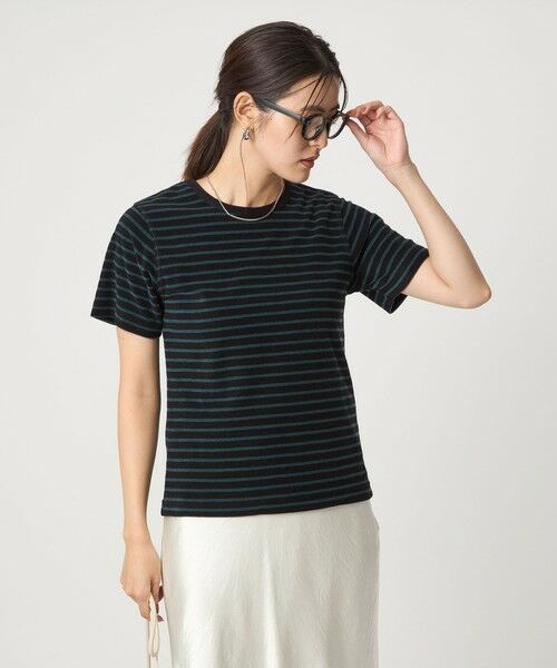 green label relaxing/グリーンレーベル リラクシング パイル ボーダー Tシャツ BLACK FREE green label relaxing/グリーンレーベル リラクシング パイル ボーダー Tシャツ BLACK FREE