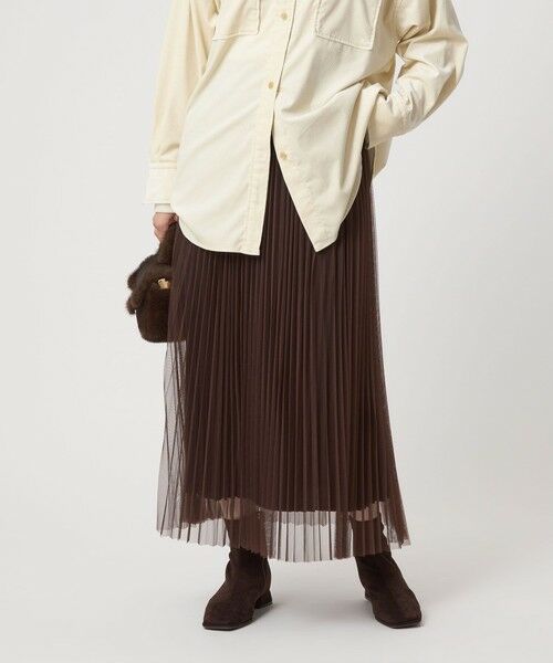 green label relaxing/グリーンレーベル リラクシング ［size SHORT/TALLあり］2WAY チュール プリーツ スカート MD. BROWN M-L(TALL-38)