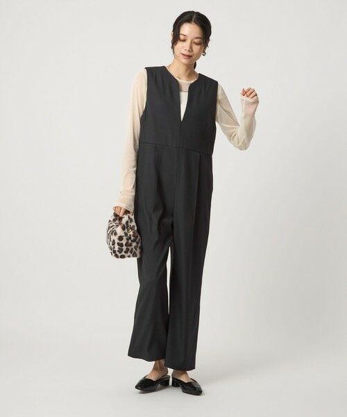 green label relaxing / グリーンレーベル リラクシング サロペット・オールインワン | ［size SHORT/TALLあり］ツイードライク キーネック オールインワン | 詳細3