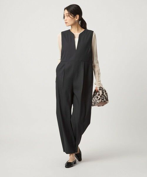 green label relaxing / グリーンレーベル リラクシング サロペット・オールインワン | ［size SHORT/TALLあり］ツイードライク キーネック オールインワン | 詳細1