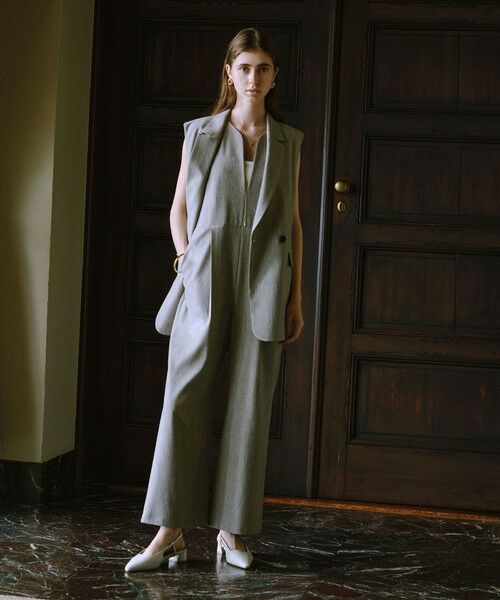 green label relaxing / グリーンレーベル リラクシング サロペット・オールインワン | ［size SHORT/TALLあり］ツイードライク キーネック オールインワン | 詳細9