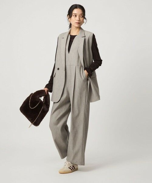 green label relaxing / グリーンレーベル リラクシング サロペット・オールインワン | ［size SHORT/TALLあり］ツイードライク キーネック オールインワン | 詳細12