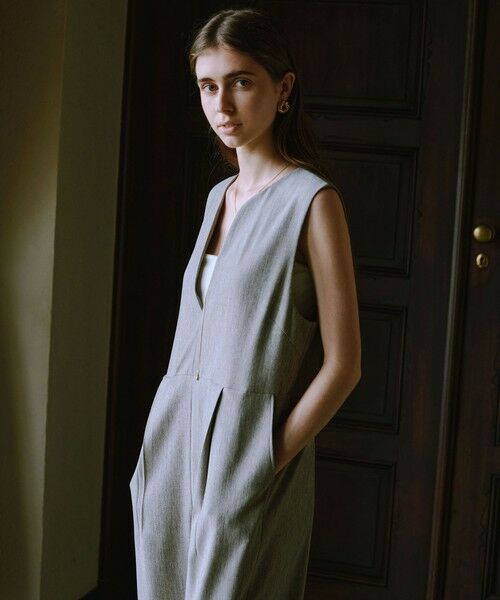 green label relaxing/グリーンレーベル リラクシング ［size SHORT/TALLあり］ツイードライク キーネック オールインワン NATURAL S(36)