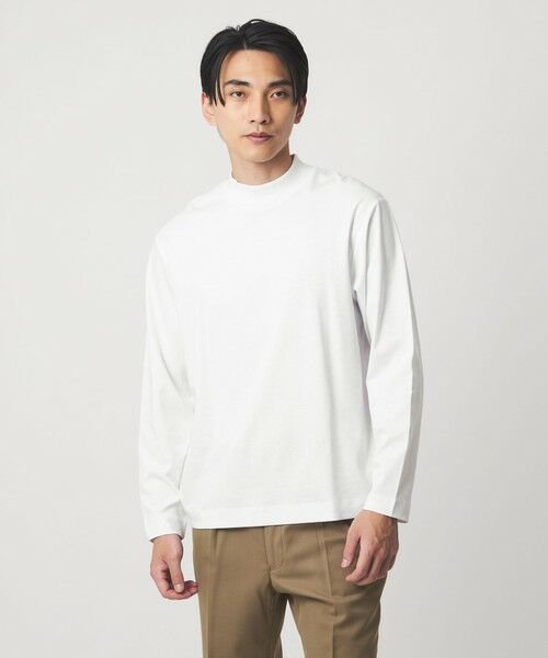 green label relaxing/グリーンレーベル リラクシング L/A ポンチ モックネック カットソー -抗菌- WHITE XL