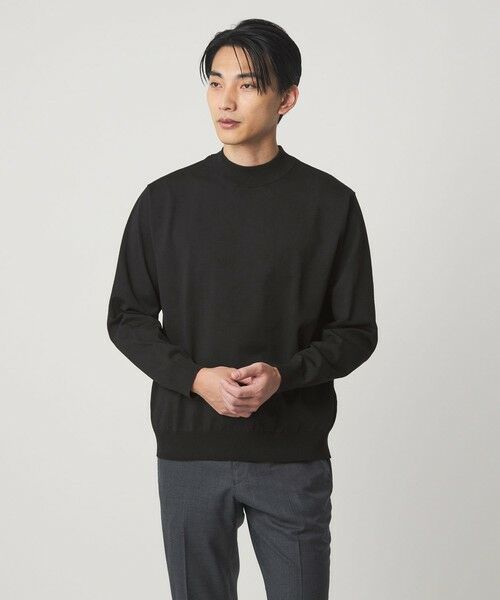 green label relaxing / グリーンレーベル リラクシング ニット・セーター | A+ ポリエステル モックネック ニット -ウォッシャブル-(BLACK)