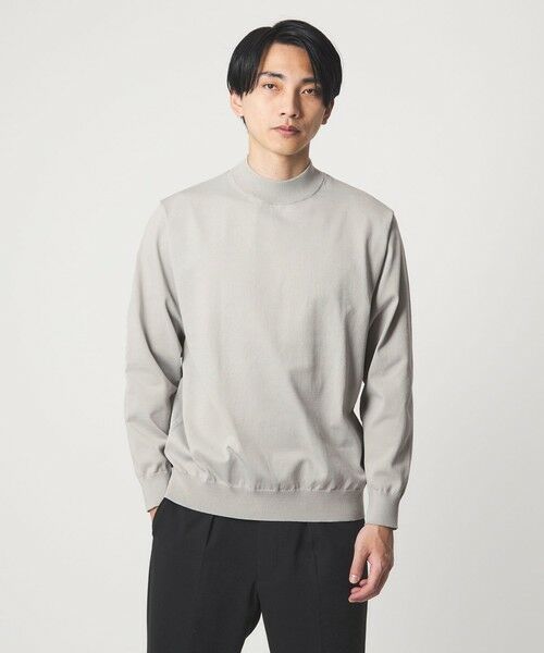 green label relaxing / グリーンレーベル リラクシング ニット・セーター | A+ ポリエステル モックネック ニット -ウォッシャブル-(LT.GRAY)