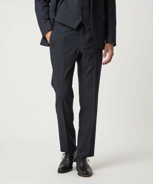 green label relaxing/グリーンレーベル リラクシング A+ TWPU バーズアイ スリム アジャスター スラックス -ウォッシャブル・ストレッチ- NAVY M