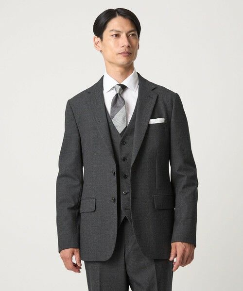 green label relaxing/グリーンレーベル リラクシング A+ TWPU バーズアイ 2B スリム ジャケット -ウォッシャブル・ストレッチ- DK. GRAY L