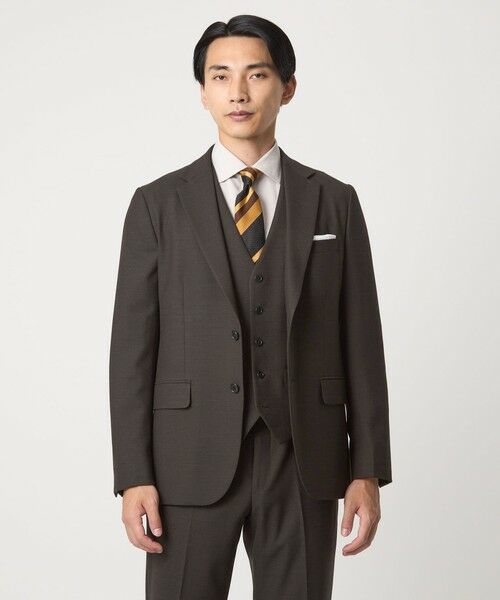 green label relaxing/グリーンレーベル リラクシング A+ TWPU バーズアイ 2B スリム ジャケット -ウォッシャブル・ストレッチ- DK. BROWN XL