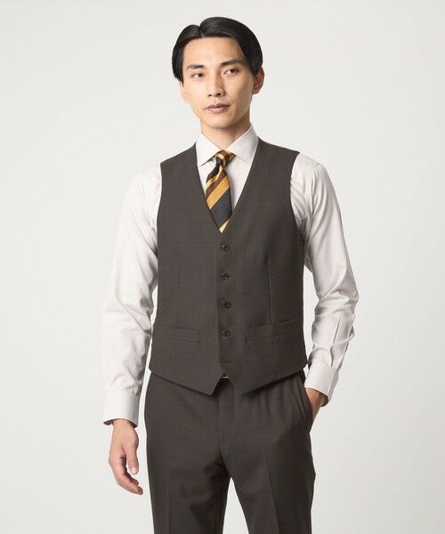 green label relaxing/グリーンレーベル リラクシング A+ TWPU バーズアイ 5B スリム ベスト -ウォッシャブル- DK. BROWN L