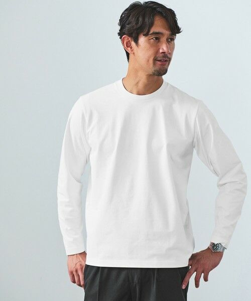 green label relaxing/グリーンレーベル リラクシング 【WEB限定】JUST fit クリーン カノコ ジャケイン 長袖 Tシャツ -抗菌- WHITE L