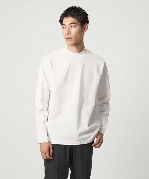 green label relaxing/グリーンレーベル リラクシング 【WEB限定】JUST fit クリーン カノコ モックネック 長袖 Tシャツ -抗菌- WHITE M