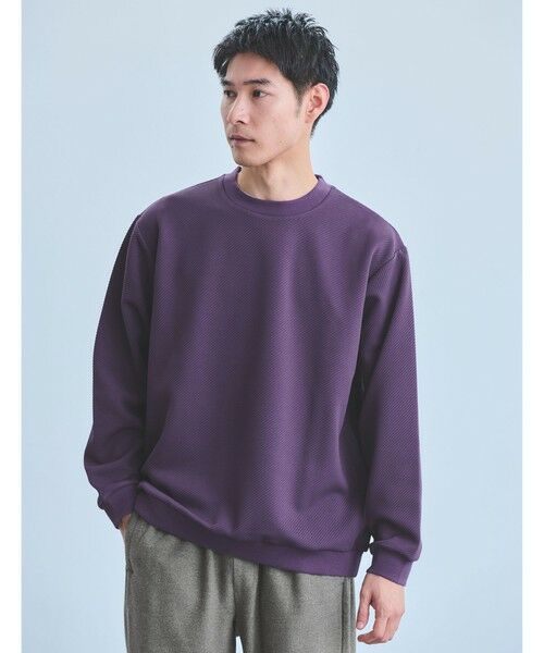 green label relaxing / グリーンレーベル リラクシング カットソー | ツイル パフ クルーネック カットソー(PURPLE)