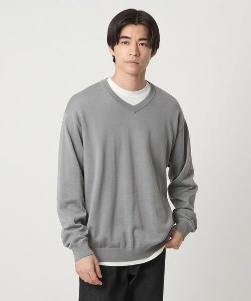 green label relaxing/グリーンレーベル リラクシング プレーン レイヤード Vネック ニット MD. GRAY S