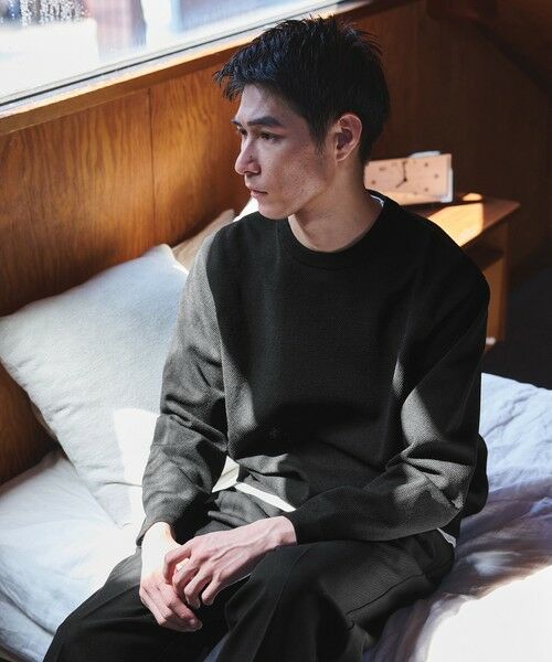 green label relaxing/グリーンレーベル リラクシング ポリエステル タック編み クルーネック 長袖 ニット BLACK M