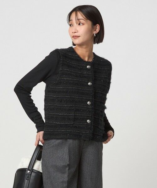 green label relaxing/グリーンレーベル リラクシング ミックスツイードライク ニット ジレ ベスト BLACK FREE