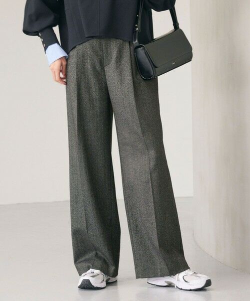 green label relaxing/グリーンレーベル リラクシング ［size SHORT/TALLあり］ホームスパン ストレート パンツ ストレッチ BLACK XS-S(SHORT-36)