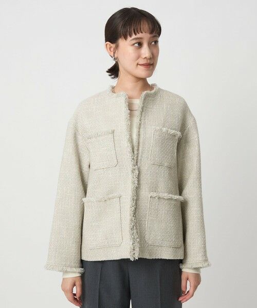 green label relaxing / グリーンレーベル リラクシング ノーカラージャケット | ミックスツイードライク ポケット ノーカラー ジャケット | 詳細7