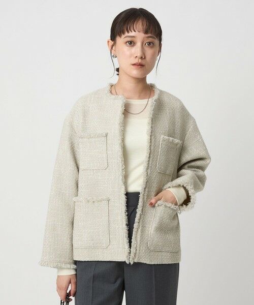 green label relaxing / グリーンレーベル リラクシング ノーカラージャケット | ミックスツイードライク ポケット ノーカラー ジャケット | 詳細1
