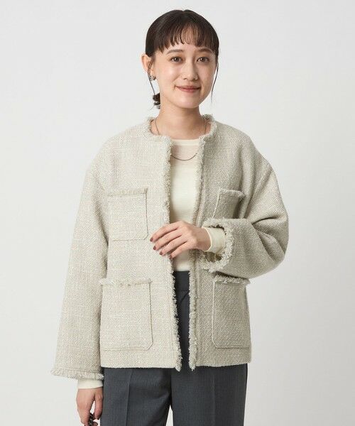 green label relaxing / グリーンレーベル リラクシング ノーカラージャケット | ミックスツイードライク ポケット ノーカラー ジャケット | 詳細2