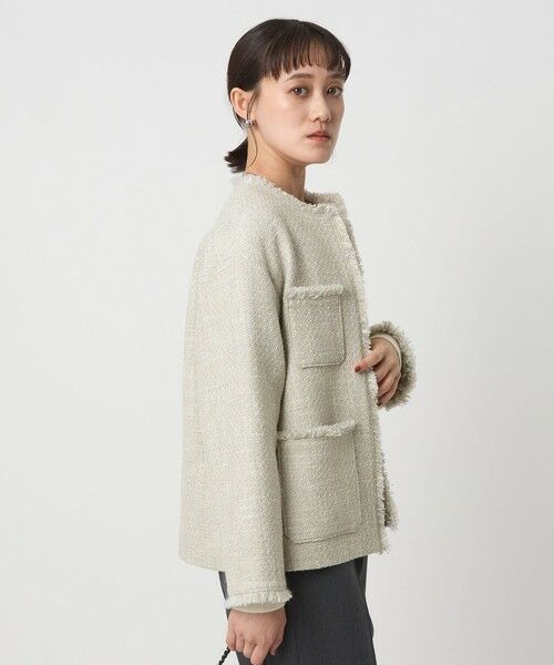 green label relaxing / グリーンレーベル リラクシング ノーカラージャケット | ミックスツイードライク ポケット ノーカラー ジャケット | 詳細3