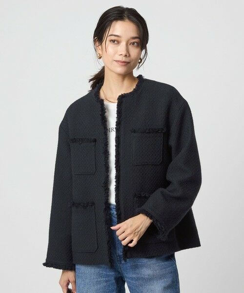 green label relaxing / グリーンレーベル リラクシング ノーカラージャケット | ミックスツイードライク ポケット ノーカラー ジャケット | 詳細15
