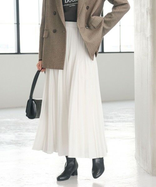 green label relaxing/グリーンレーベル リラクシング シアー プリーツ スカート WHITE FREE