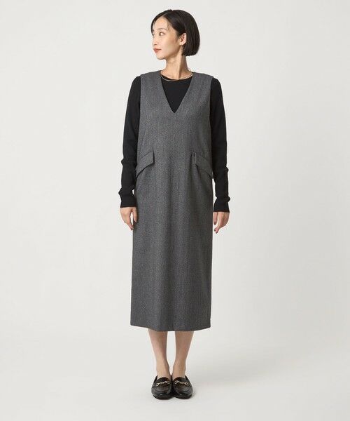 green label relaxing / グリーンレーベル リラクシング ロング・マキシ丈ワンピース | ホームスパン ジャンパースカート ストレッチ | 詳細4