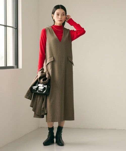 green label relaxing / グリーンレーベル リラクシング ロング・マキシ丈ワンピース | ホームスパン ジャンパースカート ストレッチ | 詳細15