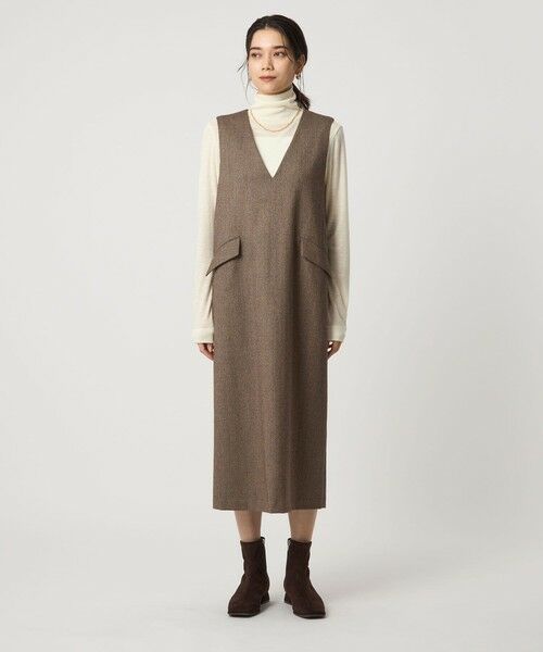 green label relaxing / グリーンレーベル リラクシング ロング・マキシ丈ワンピース | ホームスパン ジャンパースカート ストレッチ | 詳細24