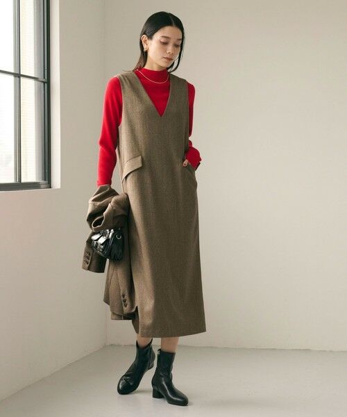 green label relaxing / グリーンレーベル リラクシング ロング・マキシ丈ワンピース | ホームスパン ジャンパースカート ストレッチ | 詳細20