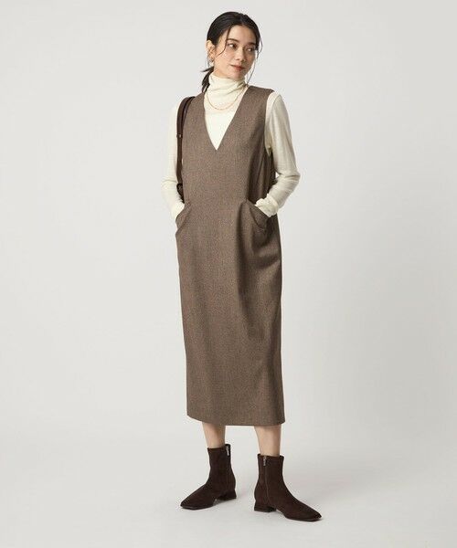 green label relaxing / グリーンレーベル リラクシング ロング・マキシ丈ワンピース | ホームスパン ジャンパースカート ストレッチ | 詳細22