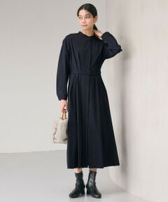 green label relaxing / グリーンレーベル リラクシング ロング・マキシ丈ワンピース | ウエスト ベルト ロングスリーブ ワンピース マシンウォッシャブル