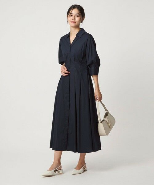 green label relaxing / グリーンレーベル リラクシング ロング・マキシ丈ワンピース | シャツ襟 フィット&フレア タックスリーブ ワンピース | 詳細10