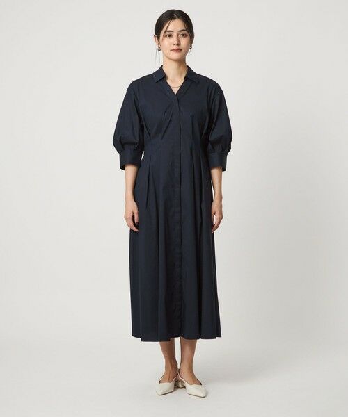 green label relaxing / グリーンレーベル リラクシング ロング・マキシ丈ワンピース | シャツ襟 フィット&フレア タックスリーブ ワンピース | 詳細14