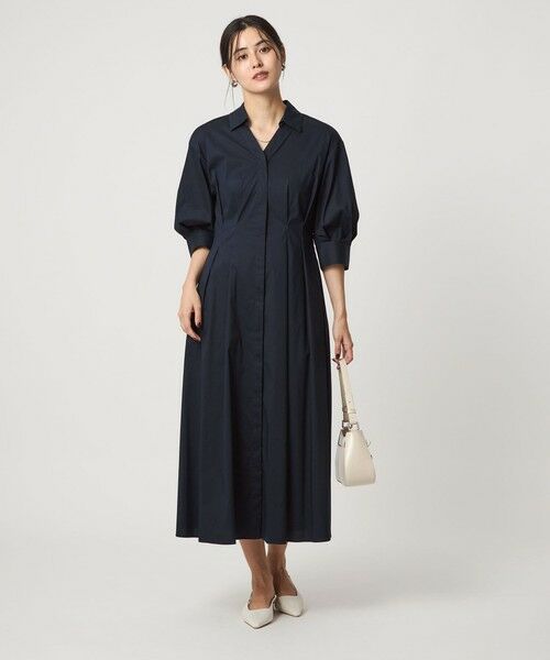 green label relaxing / グリーンレーベル リラクシング ロング・マキシ丈ワンピース | シャツ襟 フィット&フレア タックスリーブ ワンピース | 詳細11