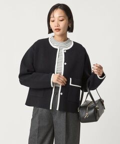 green label relaxing / グリーンレーベル リラクシング カーディガン・ボレロ | パイピング ノーカラー ニット カーディガン -ウォッシャブル-