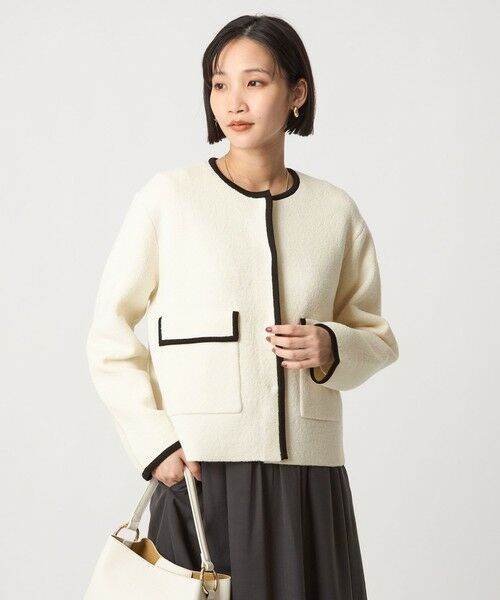 green label relaxing / グリーンレーベル リラクシング カーディガン・ボレロ | パイピング ノーカラー ニット カーディガン -ウォッシャブル- | 詳細1