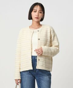 green label relaxing / グリーンレーベル リラクシング カーディガン・ボレロ | ミックスツイードライク ノーカラー ニット カーディガン