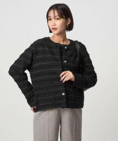 green label relaxing / グリーンレーベル リラクシング カーディガン・ボレロ | ミックスツイードライク ノーカラー ニット カーディガン