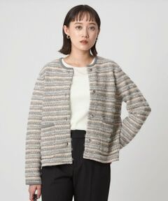 green label relaxing / グリーンレーベル リラクシング カーディガン・ボレロ | ミックスツイードライク ノーカラー ニット カーディガン