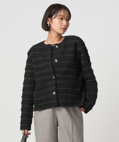 green label relaxing / グリーンレーベル リラクシング カーディガン・ボレロ | ミックスツイードライク ノーカラー ニット カーディガン | 詳細10