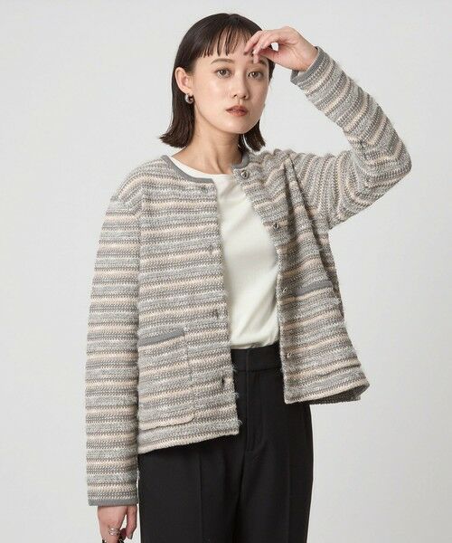 green label relaxing / グリーンレーベル リラクシング カーディガン・ボレロ | ミックスツイードライク ノーカラー ニット カーディガン | 詳細14