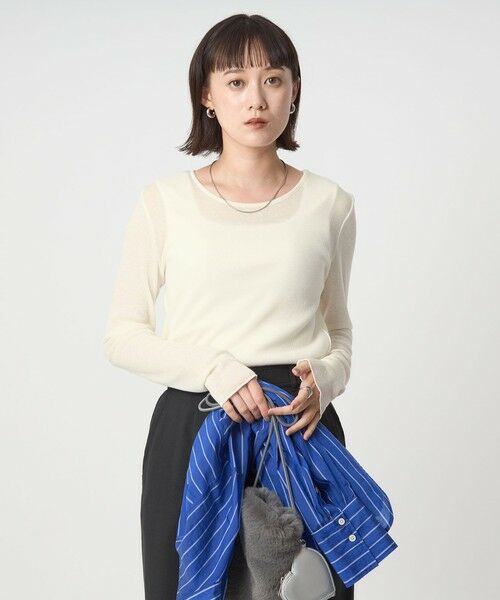 green label relaxing/グリーンレーベル リラクシング テレコ クルーネック プルオーバー OFF WHITE FREE