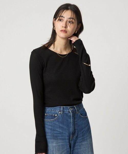 green label relaxing / グリーンレーベル リラクシング カットソー | テレコ クルーネック プルオーバー(BLACK)