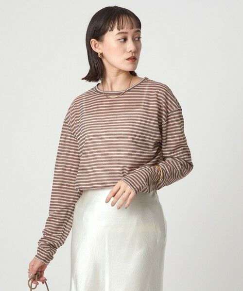 green label relaxing / グリーンレーベル リラクシング カットソー | シアー マルチボーダー ロングスリーブ Tシャツ | 詳細1